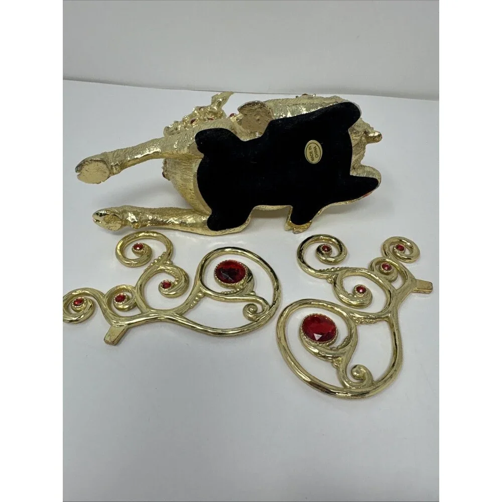 Vintage Dillard's Trimmings Collection Pewter Christmas Deer Jewels Red Gold